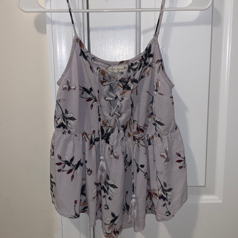 L.A Hearts floral lace up peplum tank top